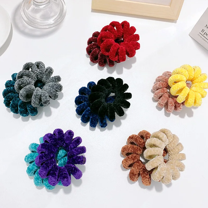 Winter Furry Chenille Telephone Cord Scrunchies Large Size Spiral Shape Hair Tie Rubber Band Elastic Hair Band Women Accessories