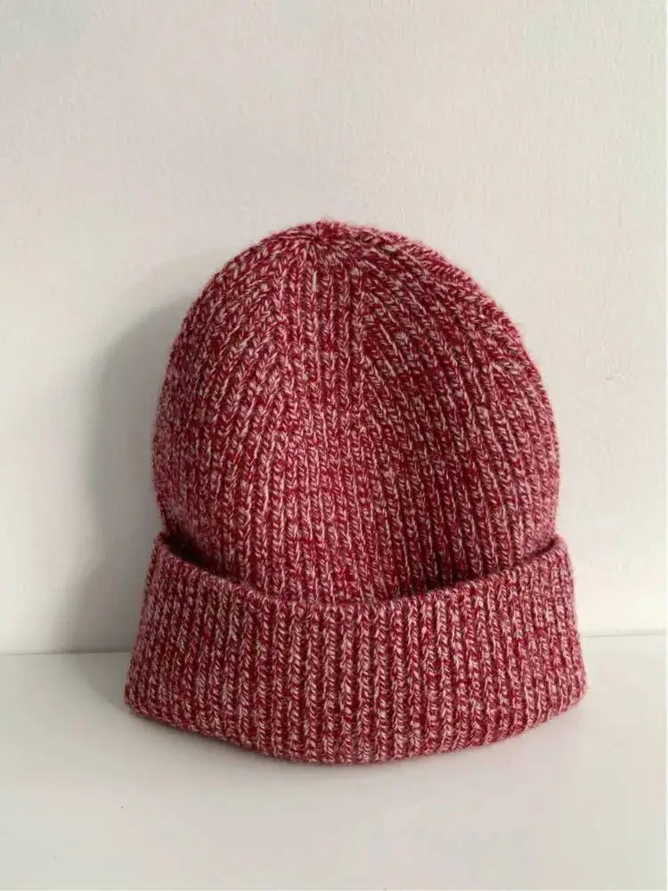 Autumn Winter 100% Wool Beanies Women Thicken Unisex Hat Pure Wool Warm Elastic Knitted Hat view 5