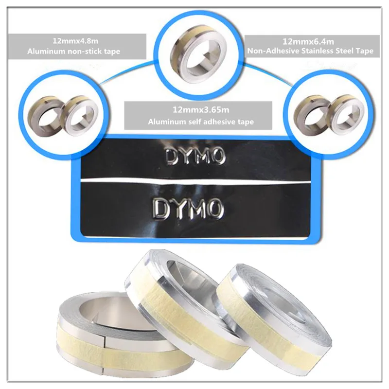 

10PK Non Aluminum Non-Adhesive Label Tape SC0031000 12mmx4.8m metal tapes for DYMO Metal Embossing Machine M1011