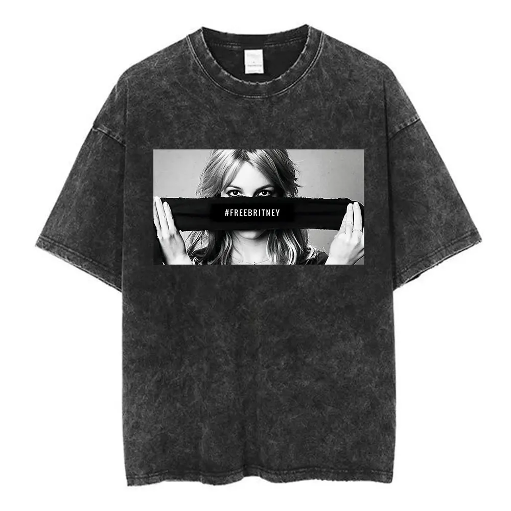 Camiseta gráfica de Britney Spears para hombre y mujer, camisetas Vintage lavadas, camiseta informal de algodón de manga corta, ropa de calle