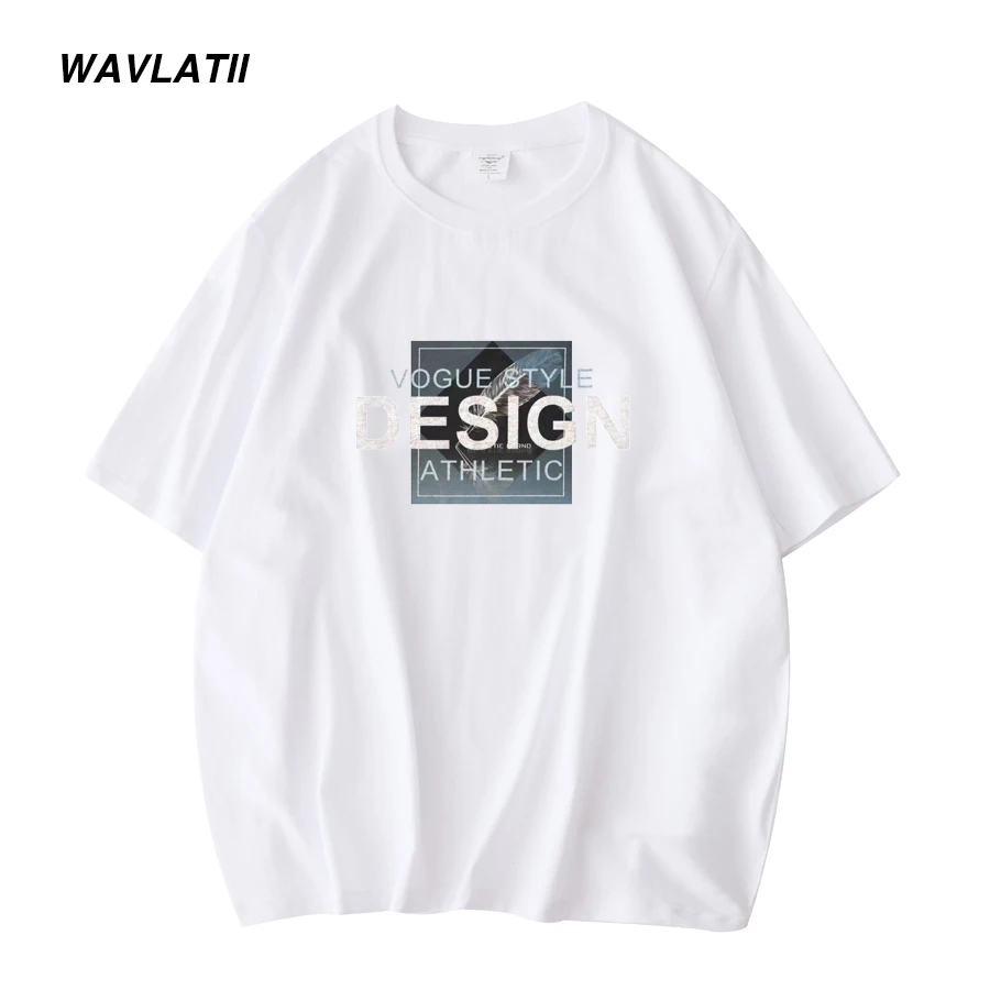 WAVLATII New Men Fashion Design Summer T shirts Male White Comfortable 100% Cotton Tees Khaki Short Sleeve Tops WMT2205