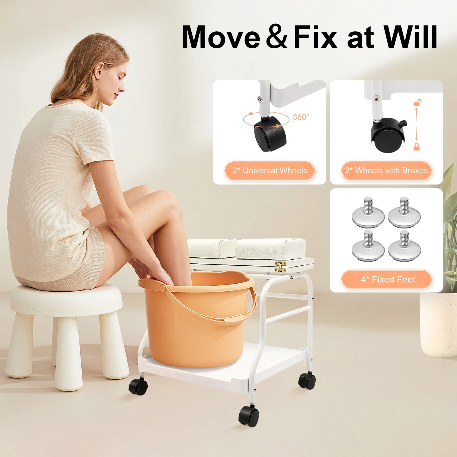 Portable Pedicure Trolley with Foot Bath, Nail Beauty Salon Cart Manicure Massage Table, Multifunctional Spa Salon Supplies