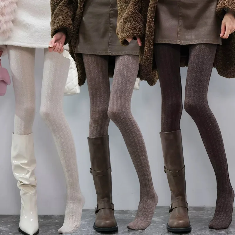 

Autumn Winter Vertical Striped Pantyhose for Women Harajuku Homothermal Thermal Pantyhose Warm Base Layer Pants Slimming Legging