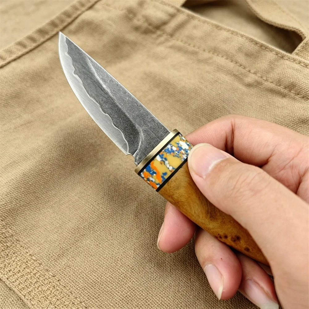2026 Composite Steel Blade Fixed Blade Knife Handle White Shadow Wood Knives Outdoor Camping Hunting Cutting Survival Tool
