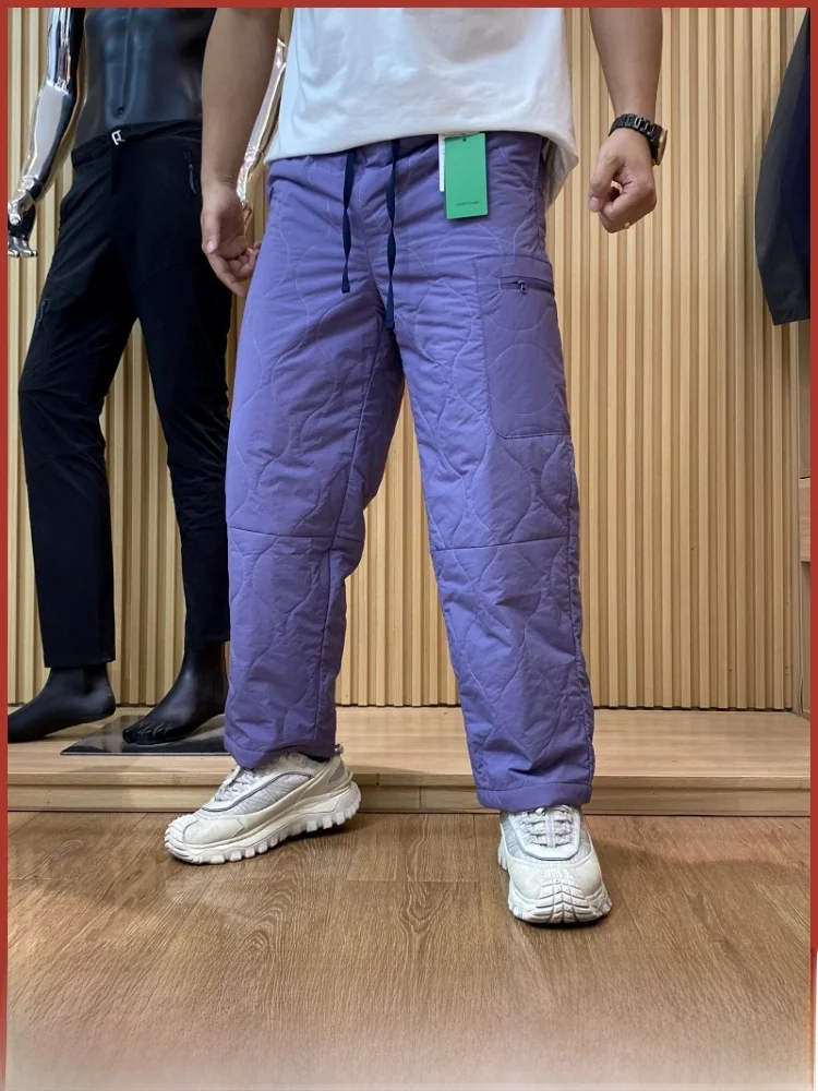 

Outdoor Men's Casual Pants Autumn Winter New Sle Warm Hollow Stitched Cotton Straight Leg Comfortable Nylon Fiber Leisure T...