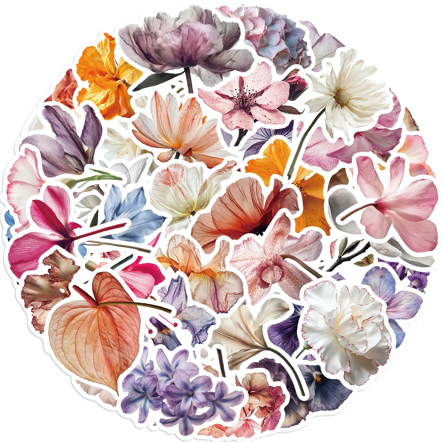 50-teiliges Blumen-Aufkleber-Set für Wasserflaschen, niedlich, Vinyl, ästhetisch, trendig, wasserfest, Aufkleber und Abziehbilder für Hydroflask