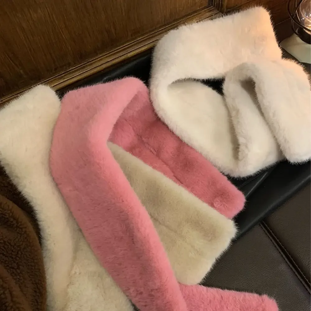 1 Zestaw Ciepła Zimowa Czapka i Szaliki Puszysty Futrzany Kapelusz Rybacki dla Kobiet Pluszowy Szalik Ochraniacz na Szyję Jednolity Kolor Futrzana Czapka Ocieplacz na Szyję