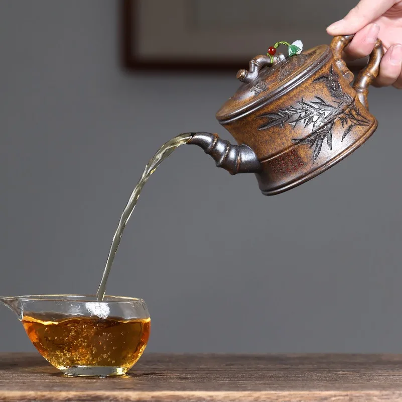 Yixing Handmade Purple Clay Teapot, Raw Ore, Gold Sand,tea Pot, Kung Fu Tea Set 430ml
