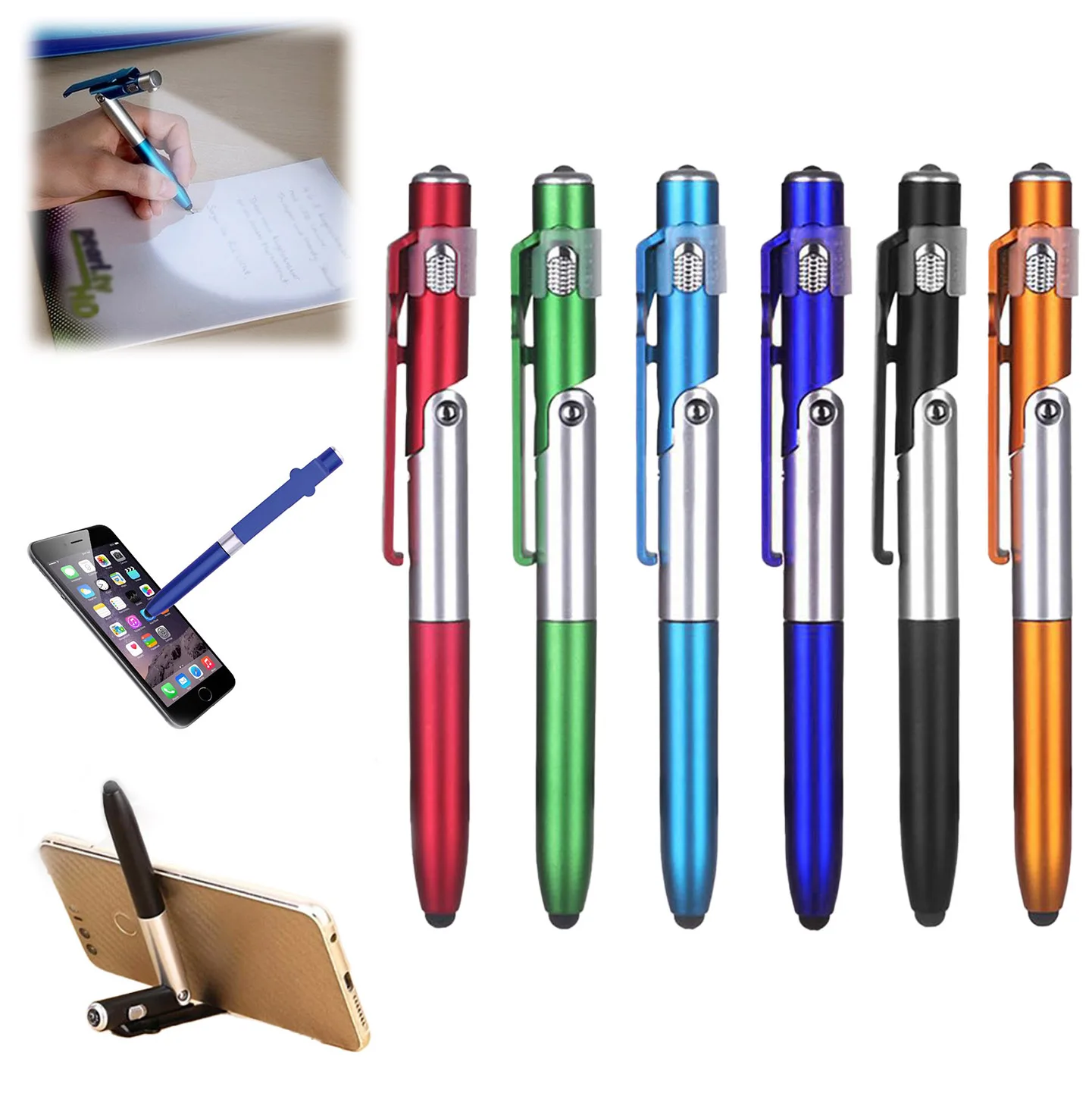 

4-in-1 Multifunction Folding Ballpoint Pen with LED Light Writing Night Reading Stationery Cell Phone Holder School Supplies