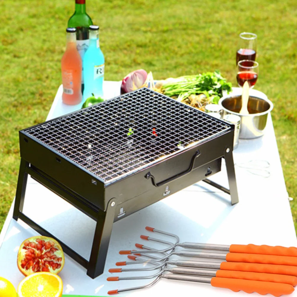 

5 Pcs Stainless Steel Barbecue Forks Telescoping Roasting Sticks Campfire Cooking Utensils Camping Beach Cookware High Temp
