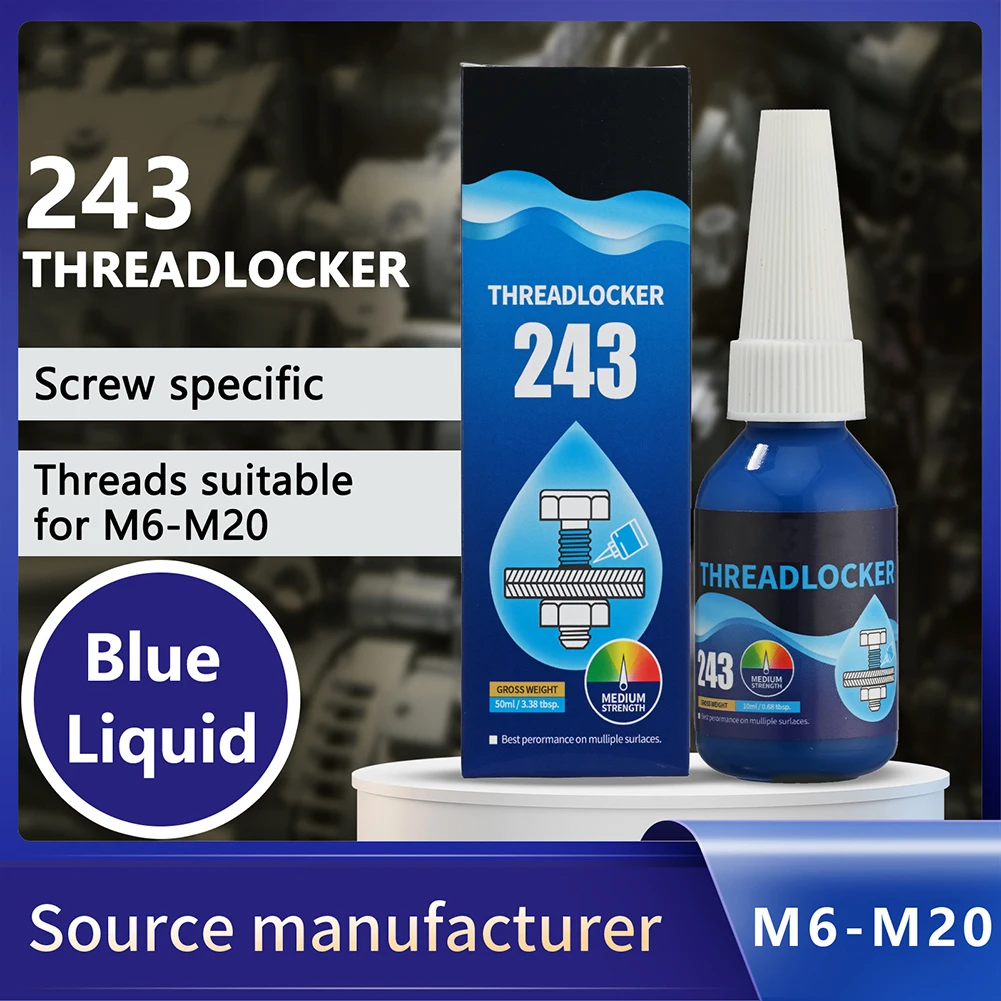 10g 243 Blue Threadlocker Anti-Vibration Anaerobic Nut Locking Glue Removable Glue Fast Curing Machinery Assembly Hardware Tool