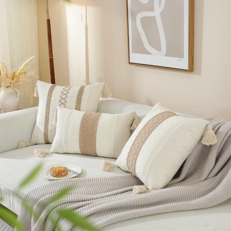 Boho Pillow Covers 18x18 - Set Of 2 Pink Striped Velvet Cushion Covers