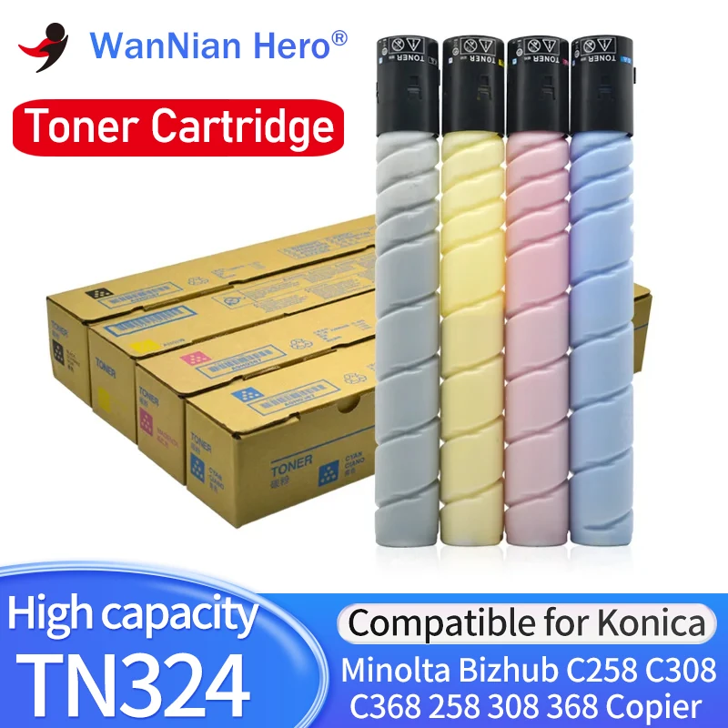 Compatible for Konica Minolta Bizhub TN-324Y TN-324K TN-324M TN-324C TN324 Toner C258 C308 C368 258 308 368 Copier Cartridge