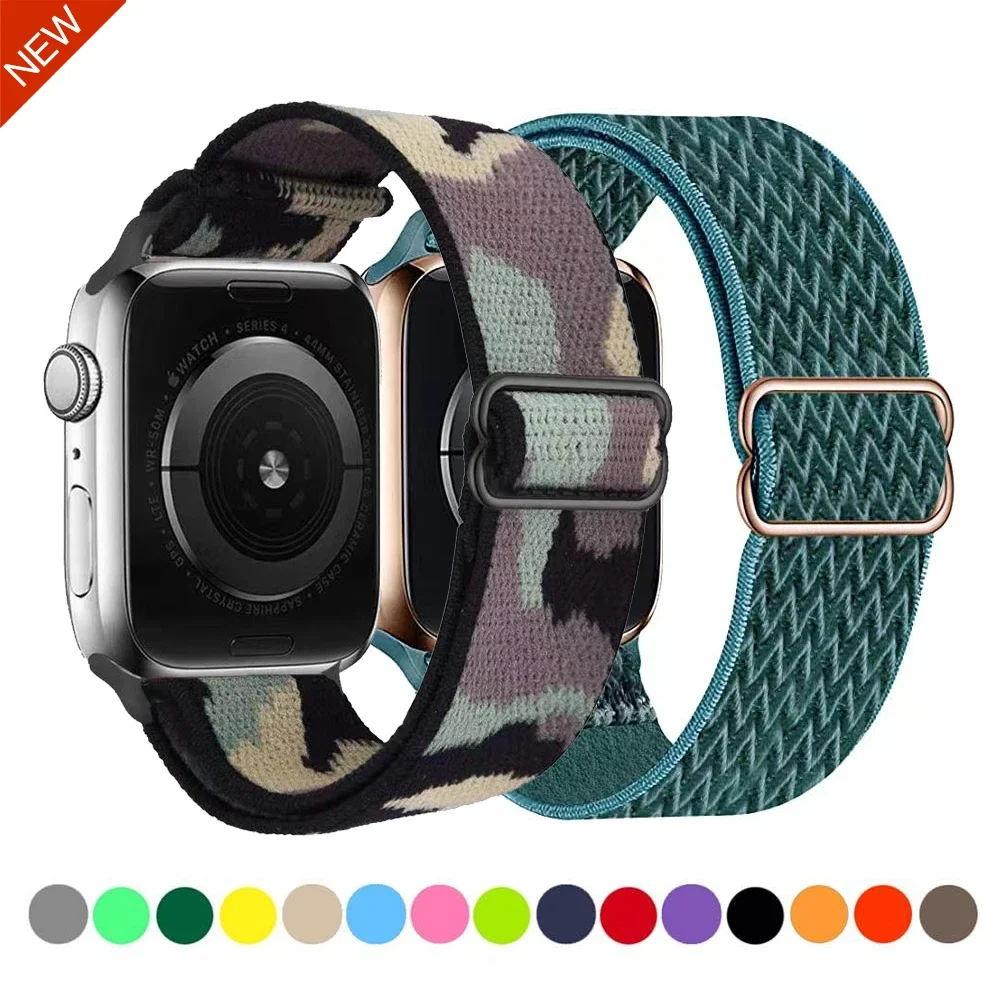 Nylon loop Strap for Apple watch 45mm 41mm 44mm 42mm 40mm 46mm Ultra 2 49mm elastic fabric strap iwatch 10 9 8 7 6 5 4 SE Band