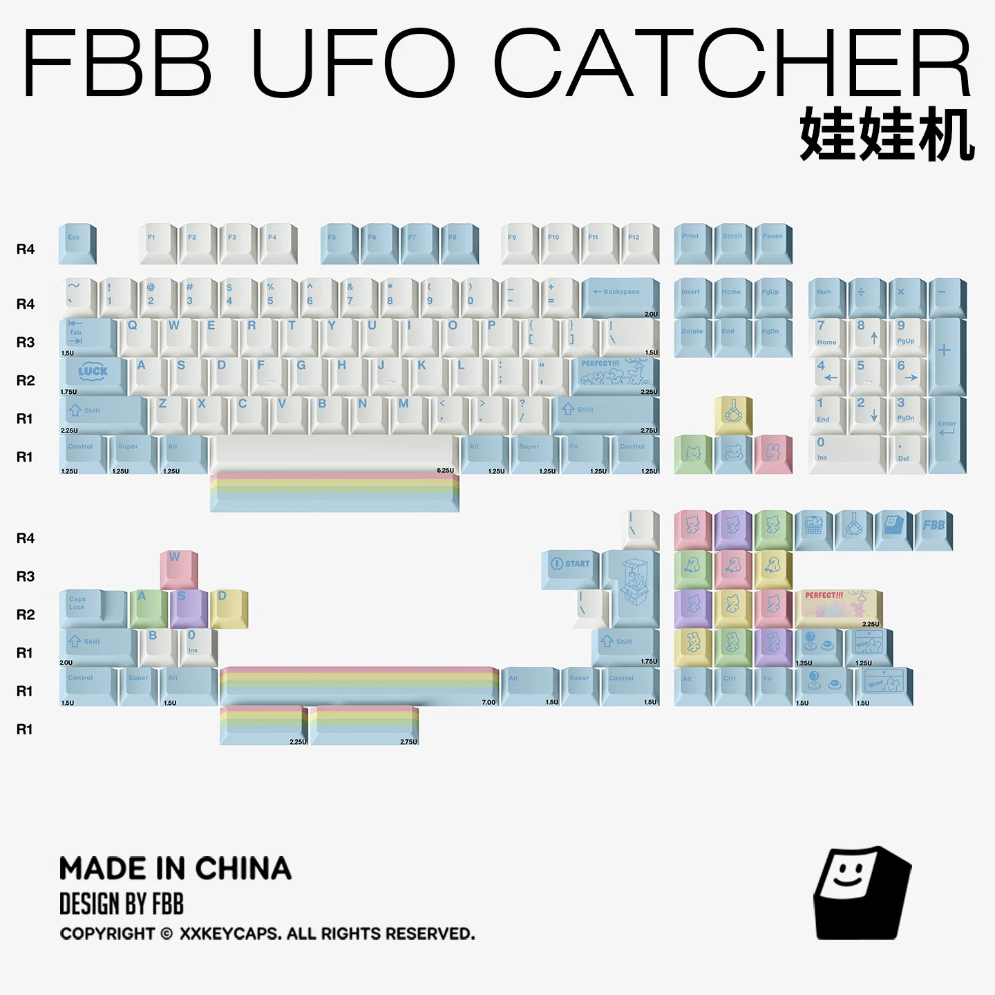 

FBB Keycaps UFO Catcher Cute Sky Blue PBT Custom Keycap for MX Switch Cherry Profile Mechanical Keyboard Key Cap PC Accessories