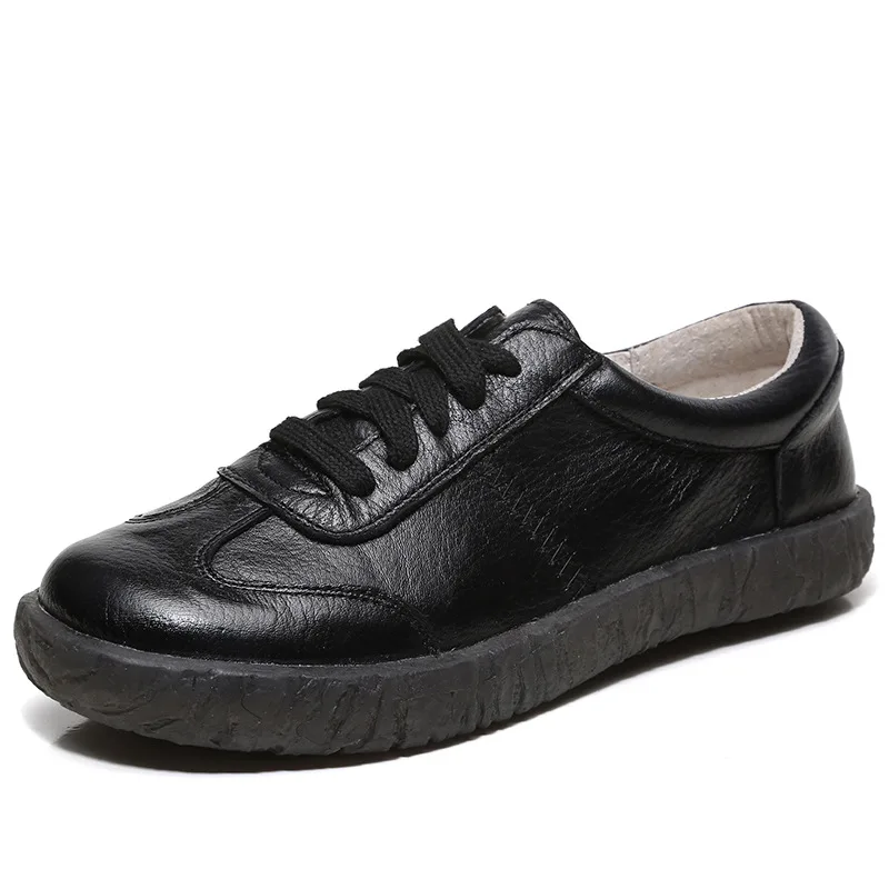 

Высочайшее качество, новинка 2025, весенние женские туфли на плоской подошве, женская повседневная обувь из натуральной кожи со шнуровкой и круглым носком на плоской подошве, женская обувь с мягкой подошвой