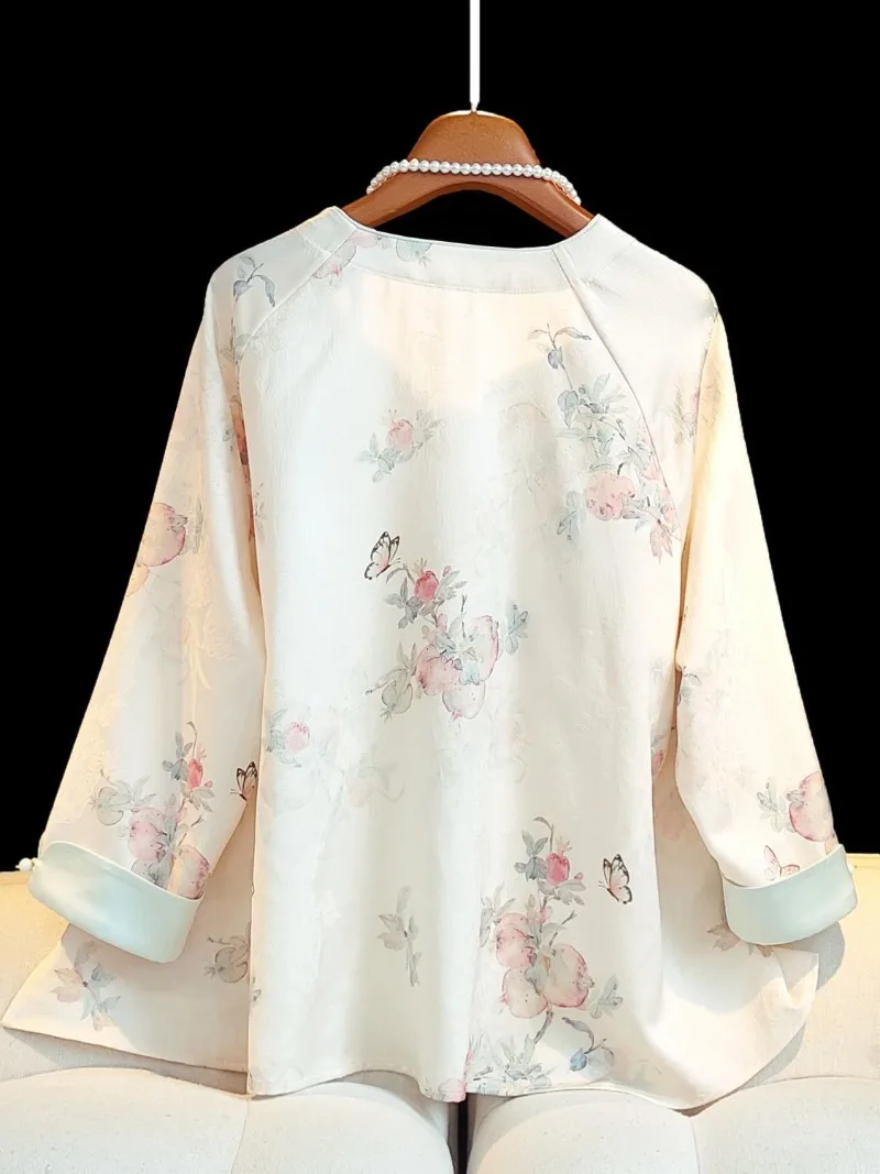 Chiffon Chinese Style Women Blouses Summer Printed Women\'s Shirts O-necks 2024 Clothing Sales Loose Short Sleeve Flower Tops