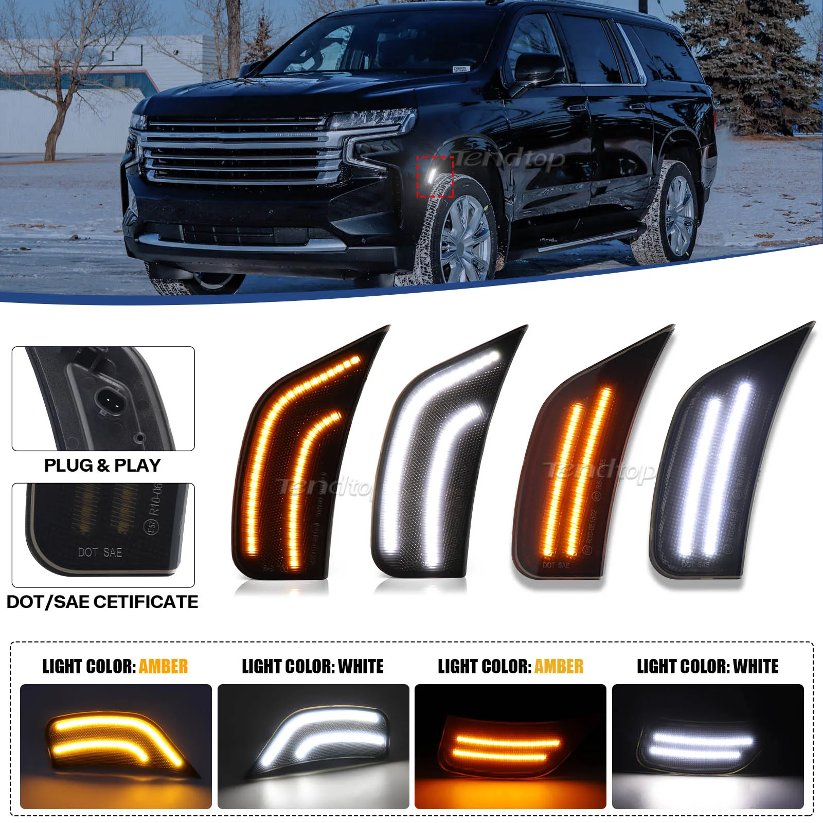2x Front Amber Led Fender Side Marker Light For Chevrolet Suburban Tahoe Cadillac Escalade ESV GMC Yukon Bumper Lamp
