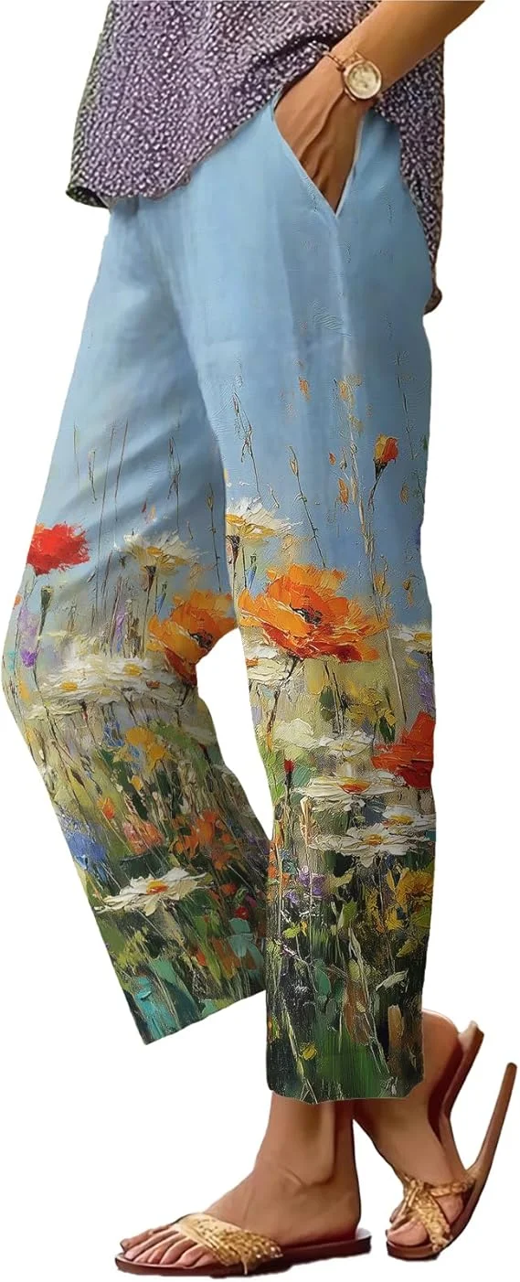 

Women's wide-leg pants striped casual and versatile wide-leg pants with pockets summer breathable women's trousers