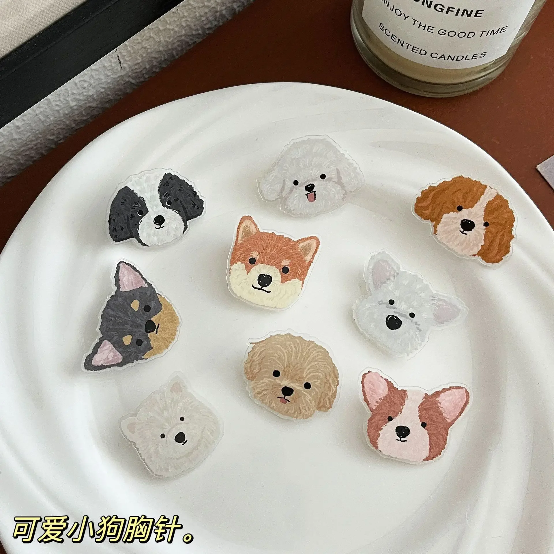 8pc Funny Cute Dog Acrylic Brooch Badge Small Breastpin Wholesale Korean Accessories Fashion Shirt Bag Lapel Skirts Badge Pin