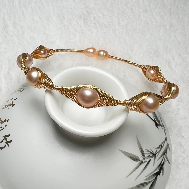 Natural Freshwater Pearl Evil Eye Bangle For Women Color‑Retaining Fashion Pearl Accessories Bracelet Jewelry Wholesale