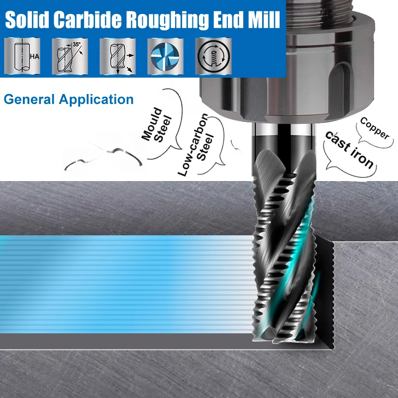 Bit Router Pemotong Frais Karbida Padat 4 Flute CNC Frais Bit Router untuk 50HRC Mesin Roughing Logam 4Mm Sampai 12Mm