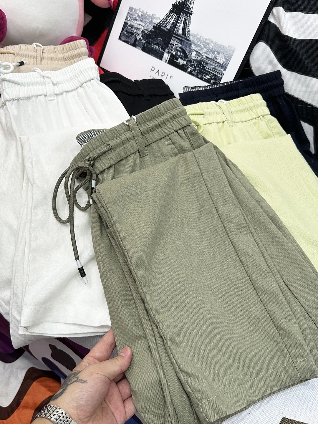 Japanese Style Linen Summer Men's Slim Straight Casual Pants Elastic Waist Drawstring Fashionable Trendy Straight Leg Trousers