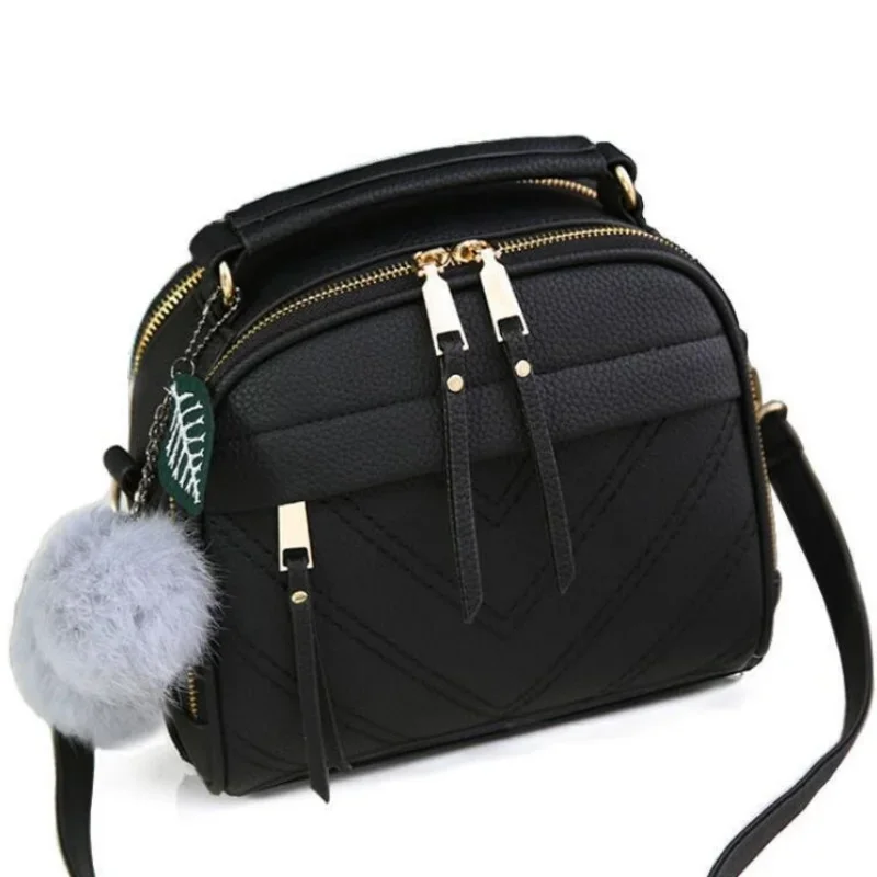 Fashion Women Hairball Shopper Totes Solid Color PU Leather Large Capacity Handbag Ladies Luxury Designer Crossbody Shoulder Bag