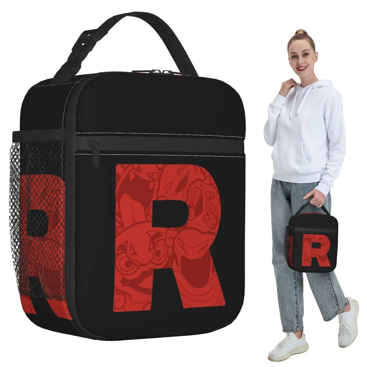 Letter R Team Rocket Logo Insulated Lunch Bag for Women Office Cooler Thermal Food Box Tote Leakproof Lunch Boxes Container