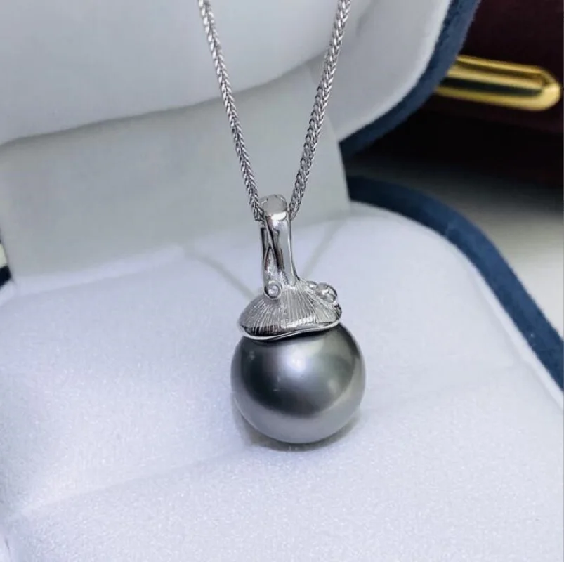 Gorgeous 10-11mm South Sea Perfect Round Black Pearl Pendant 925s