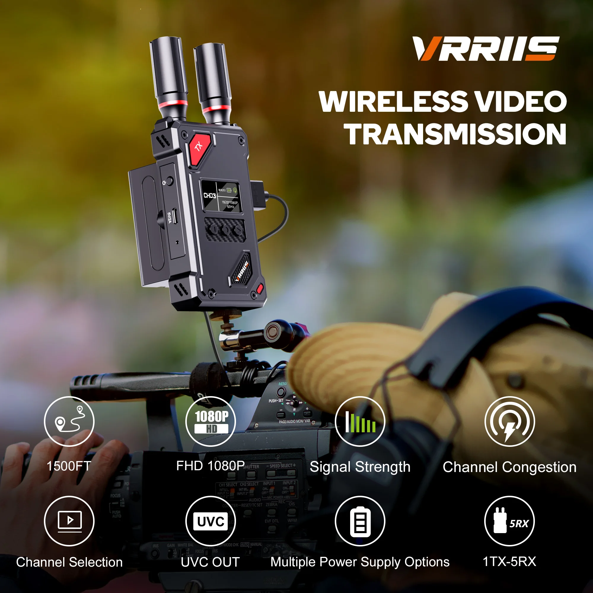 VRRIIS Wireless HDMI Extender Transmitter and Receiver 450M Low Latency Wireless HDMI Screen to Screen Support UVC for Laptop