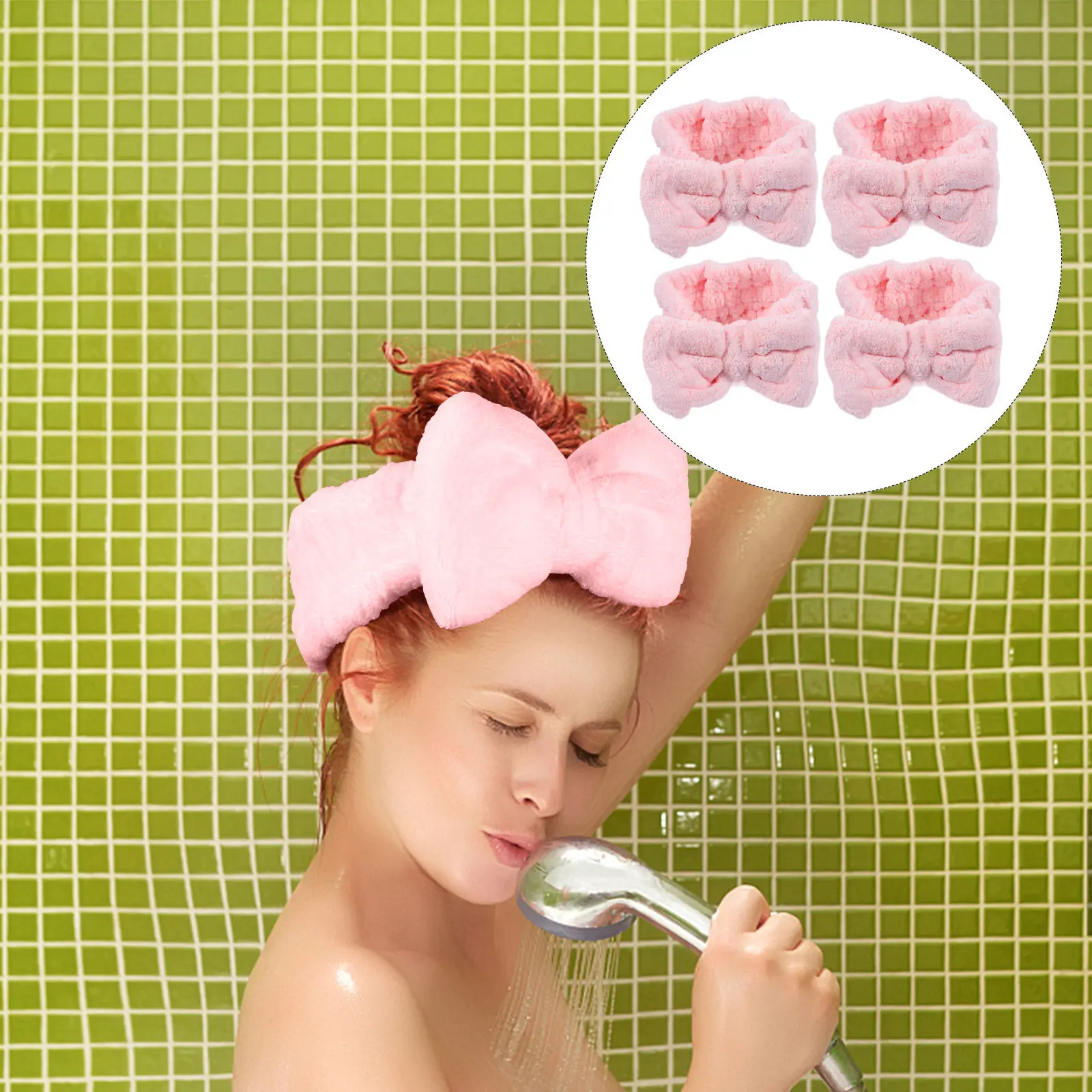 

Набор из 4 эластичных повязок на голову из кораллового флиса с бантом, для макияжа и умывания, женский аксессуар для волос