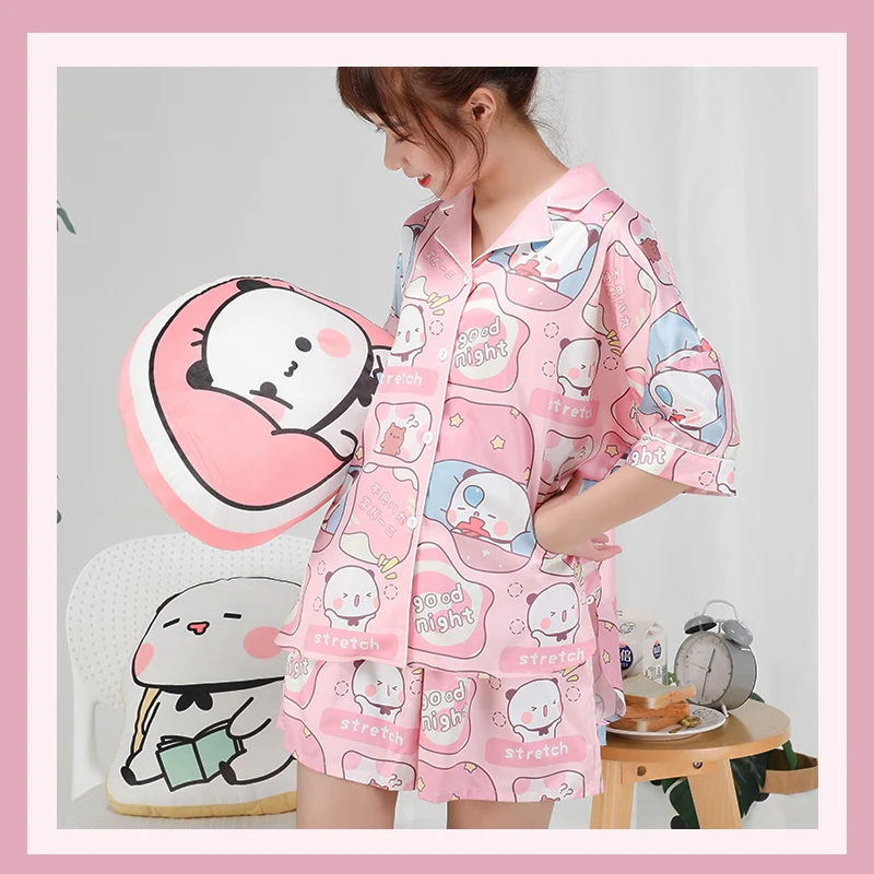 

Bubu And Dudu Panda summer Sweet Girl Pajama Set Anime Short sleeve Student Home Clothes Women Pijama Men's pajamas