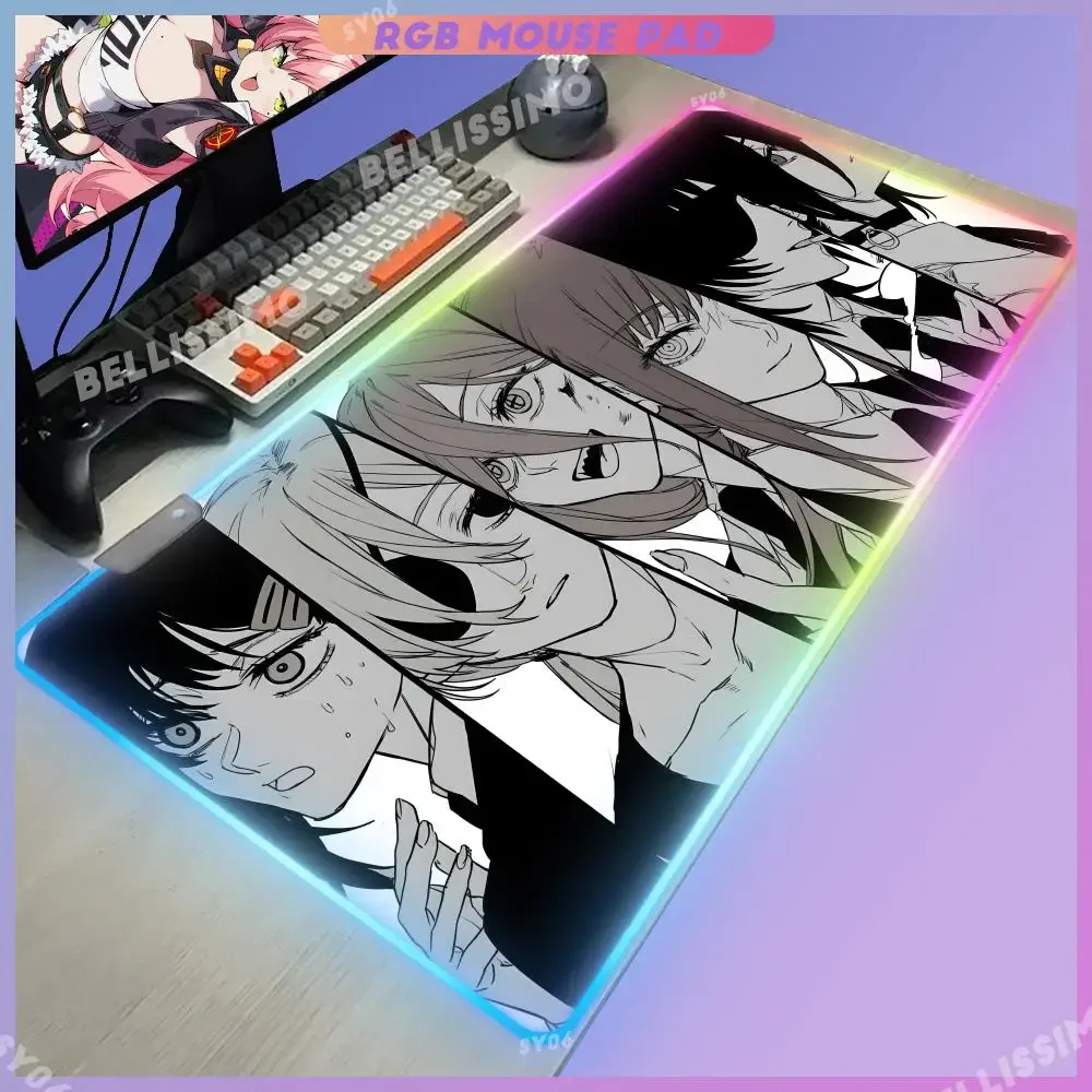 RGB Gaming Cool Makima Kawaii Himeno Chainsaw Mouse gaming accessories Pad Mousepad Large Desk Game Rubber No-slip Office Mat