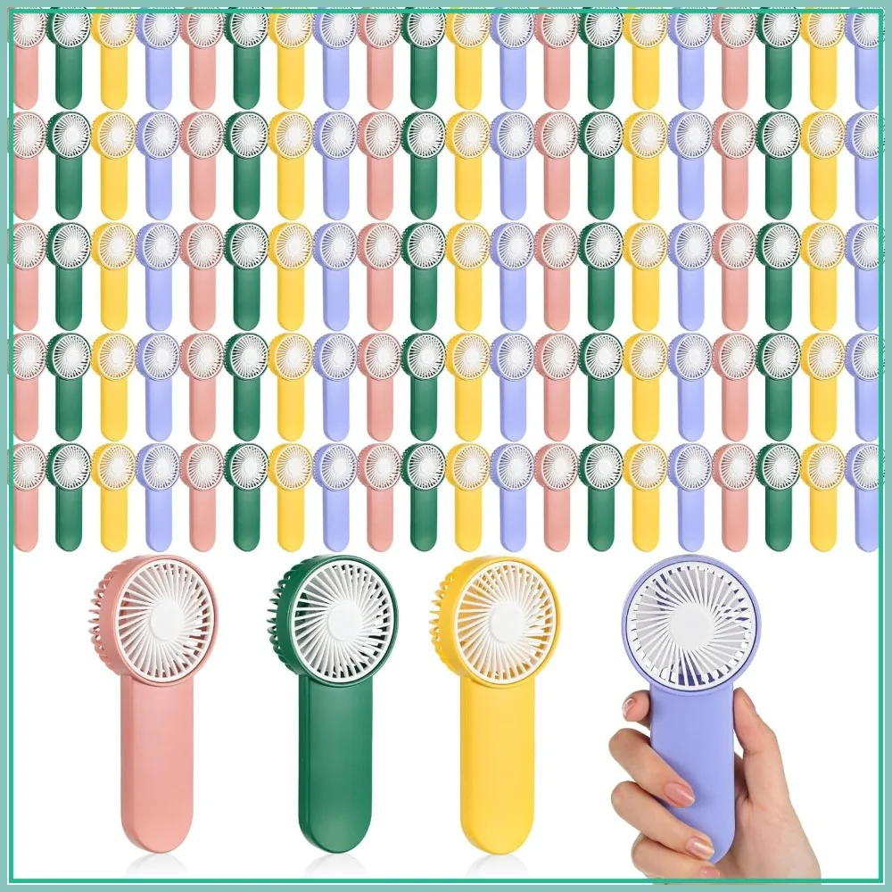 100 Pcs Mini Handheld Fans Bulk 1 Speed Battery Powered Portable for Travel Camping Outdoor Summer 4 Colors