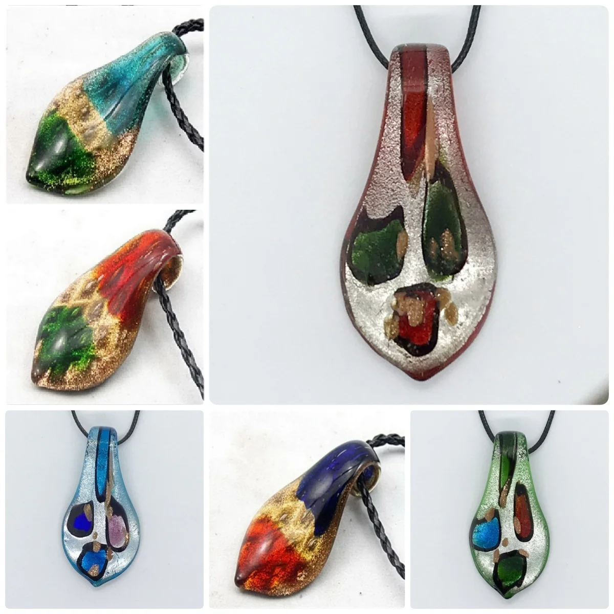 Ręcznie robiony szklany wisiorek Inspiracja Spiralne szkło Murano Lampwork Naszyjnik damski Łańcuszek do swetra Biżuteria ślubna Prezent na imprezę