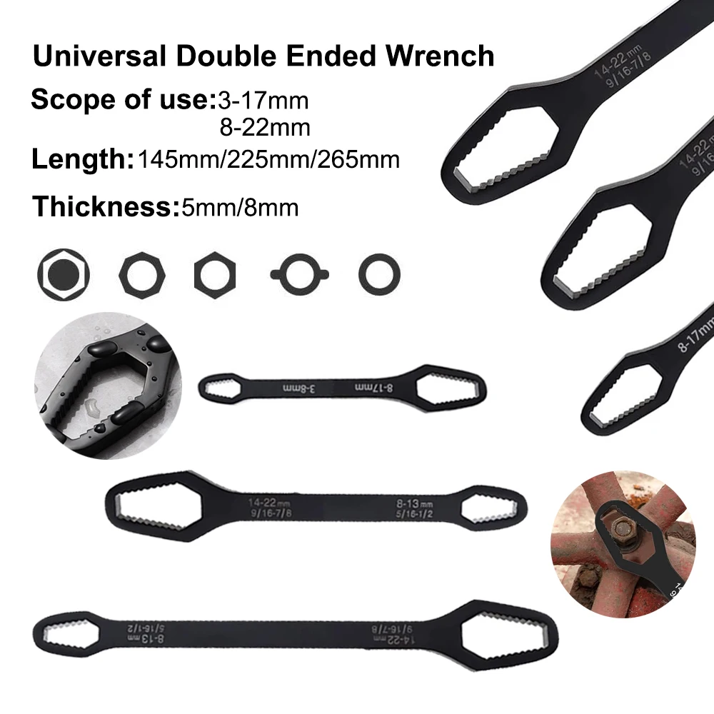 1pcs Black Double Head Torx Key 3-17mm & 8-22mm Universal Star Key Wrench Hand Tool Length 145mm/225mm/265mm