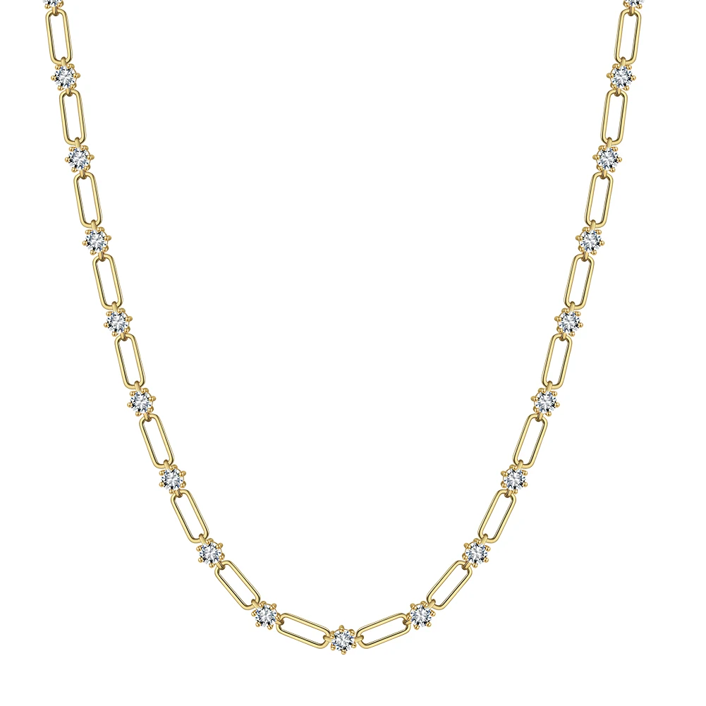 

RINNTIN LZN19 Necklace with 8A Cubic Zirconia 14K Gold Plated Plated 925 Sterling Silver Layered Chains Chain for Women
