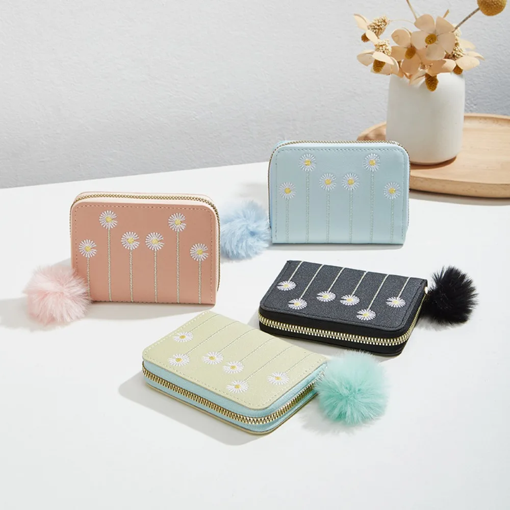PU Leather Short Wallet New Zipper Plush Ball Coin Purse Mini Women Wallets Ladies image 5