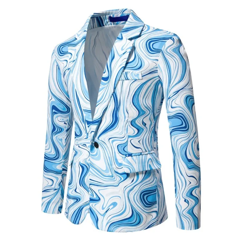 New Men\'s Fashionable Wave Printed Casual Single Button Suit Jacket Men Blazer