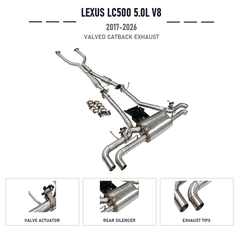 Direct Fit Valved Catback Exhaust Lexus LC500 5.0L V8 URZ100 2017-2026 Right Hand Drive Quad Tip Silver Pipe Racing Upgrade Kit