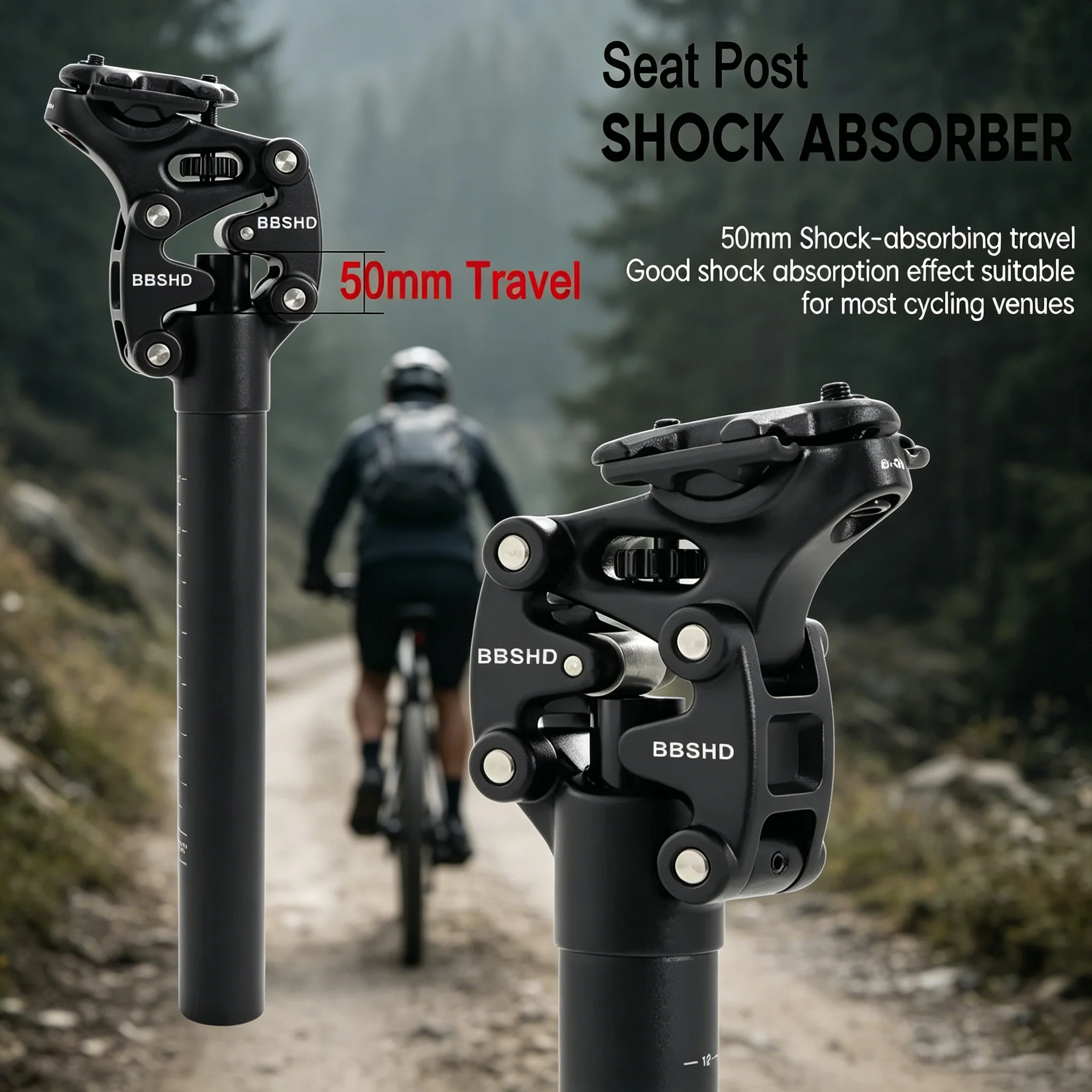 

BBSHD MTB Shock Absorber Seatpost 27.2/30.9/31.6 Manual Dropper Seat Tube Adjustable Height for Mountain Cycling Riding Parts