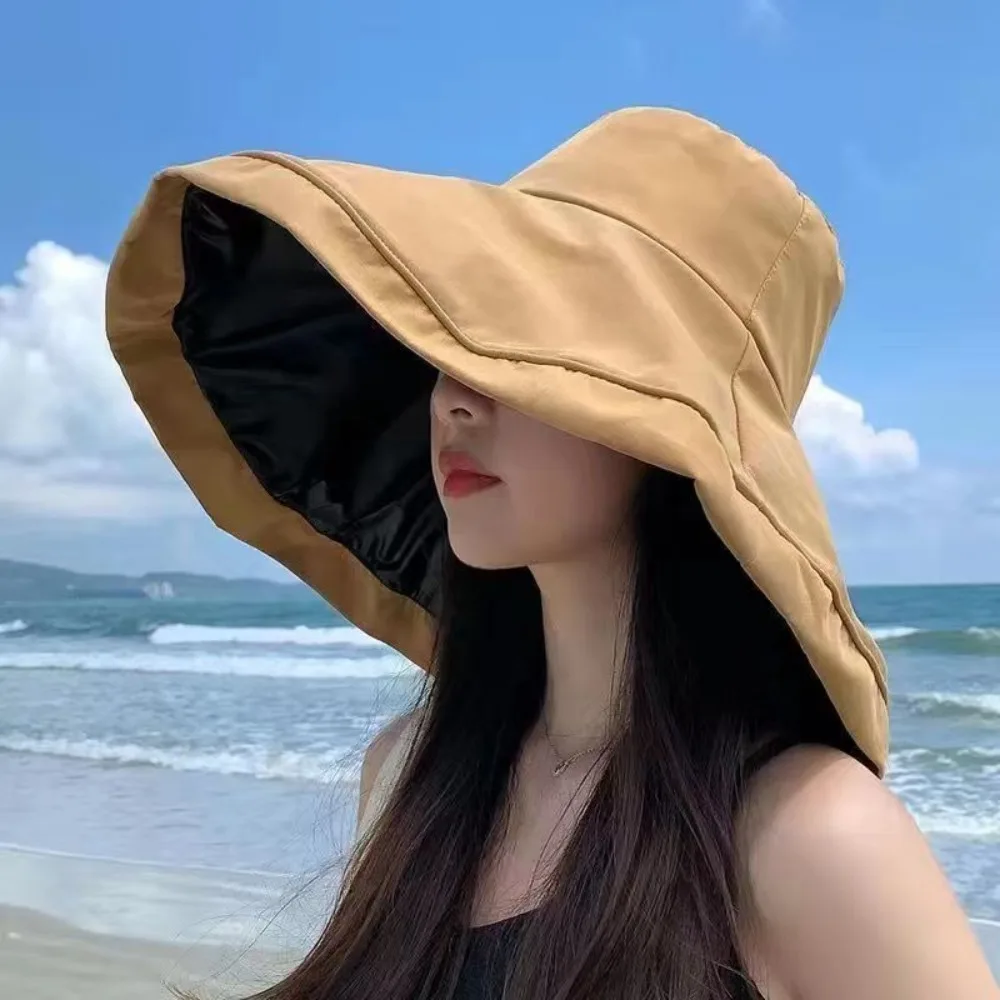 Fashion Wide Brim Summer Fisherman Hat With Windproof Rope Anti-UV Sun Cap Outing Beach Hat Foldable Breathable Bucekt Hat