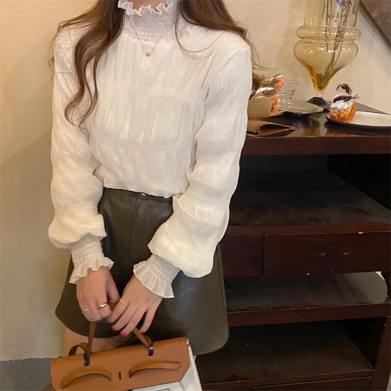 

Блузка с длинным рукавом, женская лоскутная водолазка, универсальная для отдыха, нежная, уютная, модная, студенческая, женская, осенняя, новая, утепленная, французская