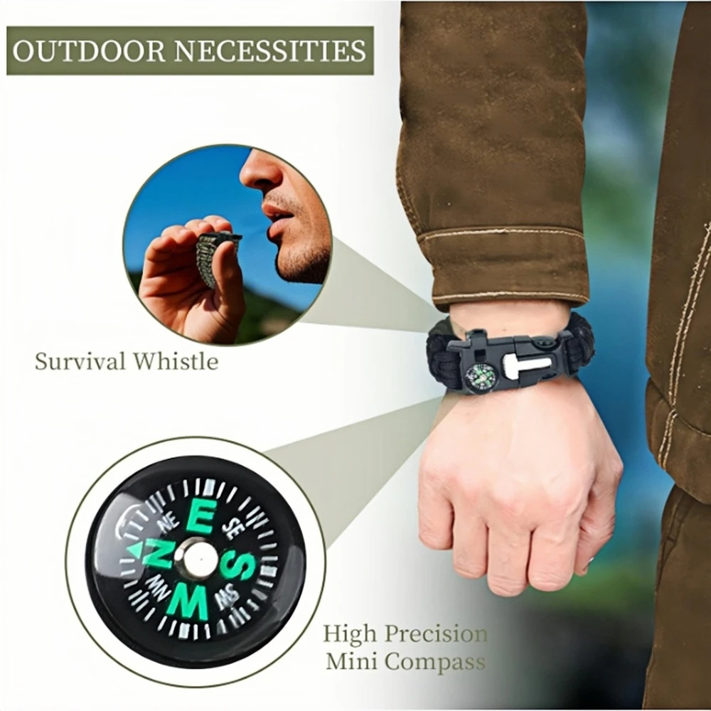 Outdoor Multi-function Survival Bracelet Emergency Rescue Bracelet with Compass Tactical Survival Tool Whistle Survival Bracelet