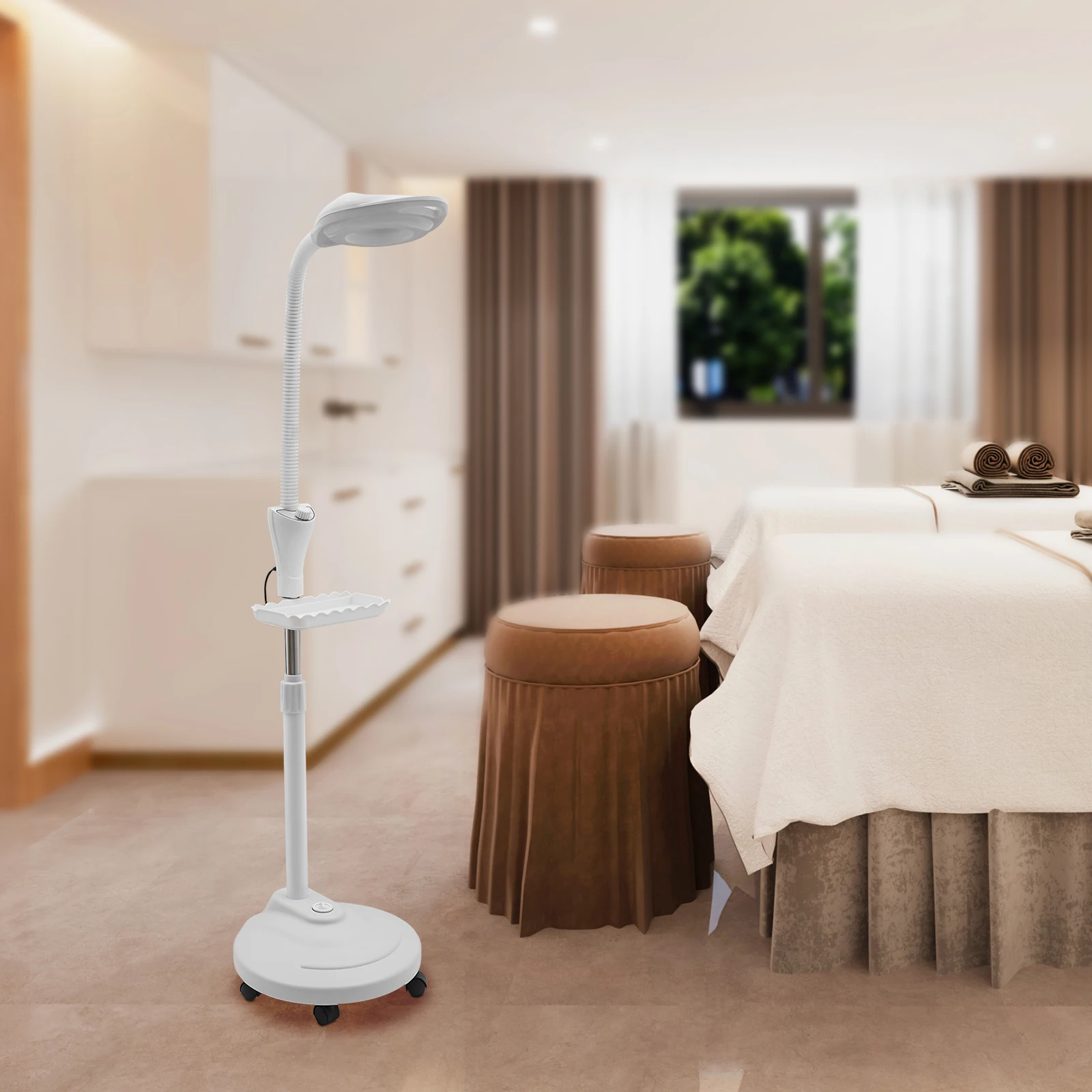 58W 16X Magnifying Lamp 23-67in Adjustable Height, 360° Rotating Base, Dimmable LED Light with Storage Tray for Beauty Salon