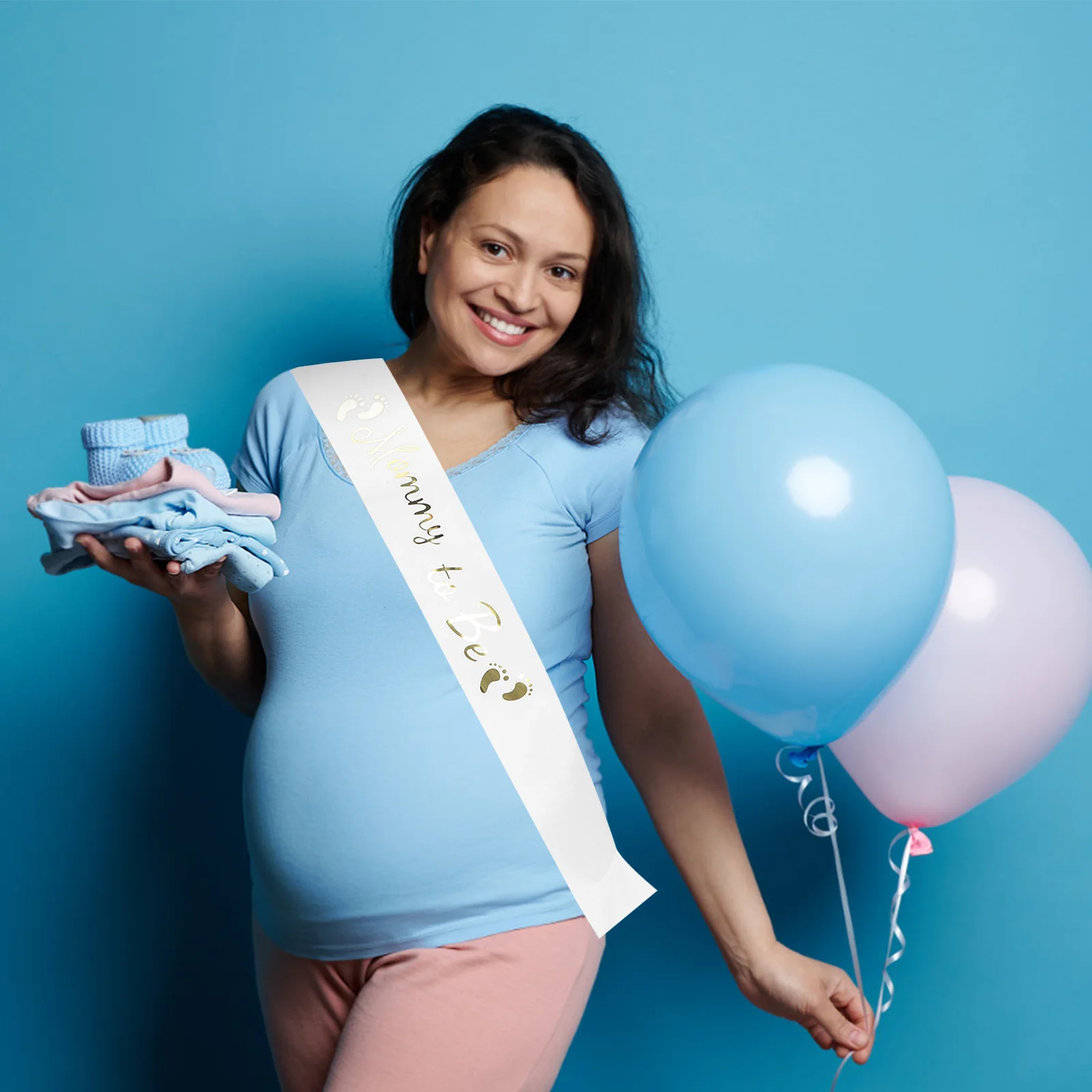 

2pcs Shower Sash For Mom To Be White Maternity Sash Set Satin Pregnancy Party Decoration Gender Reveal Accessories -