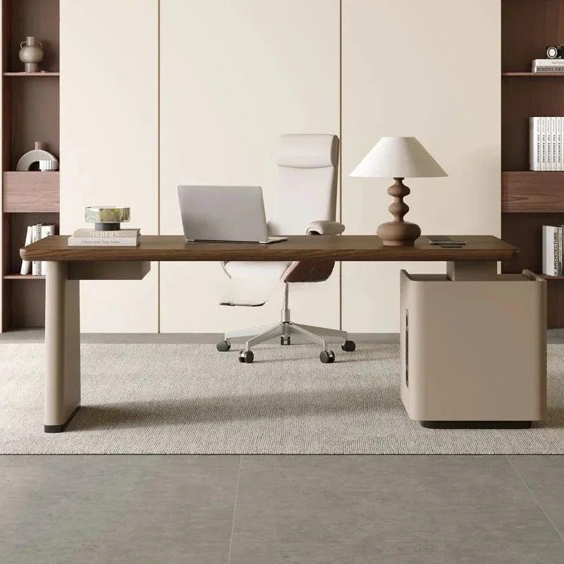 

Retro solid wood computer desk modern simple side cabinet integrated desk home