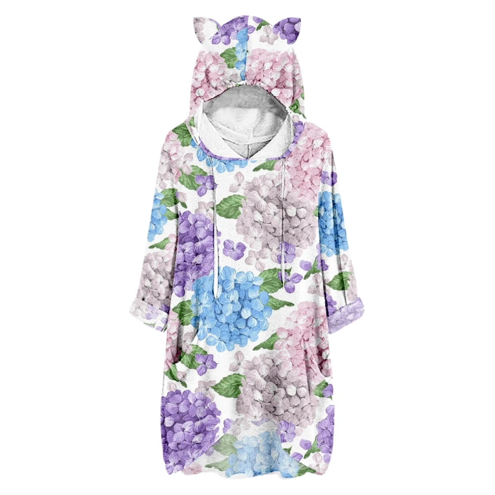 

Women's Hoodie Loose Fashion Petal Printing Half Sleeve Casual Fashion Women Cat Ears Sweatshirt Hoodies