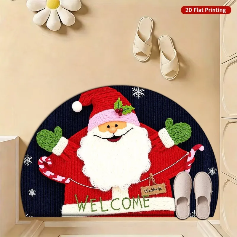 Santa Claus Slogan Typography Semi Circle Doormat Cute Christmas Holiday Welcome Mat